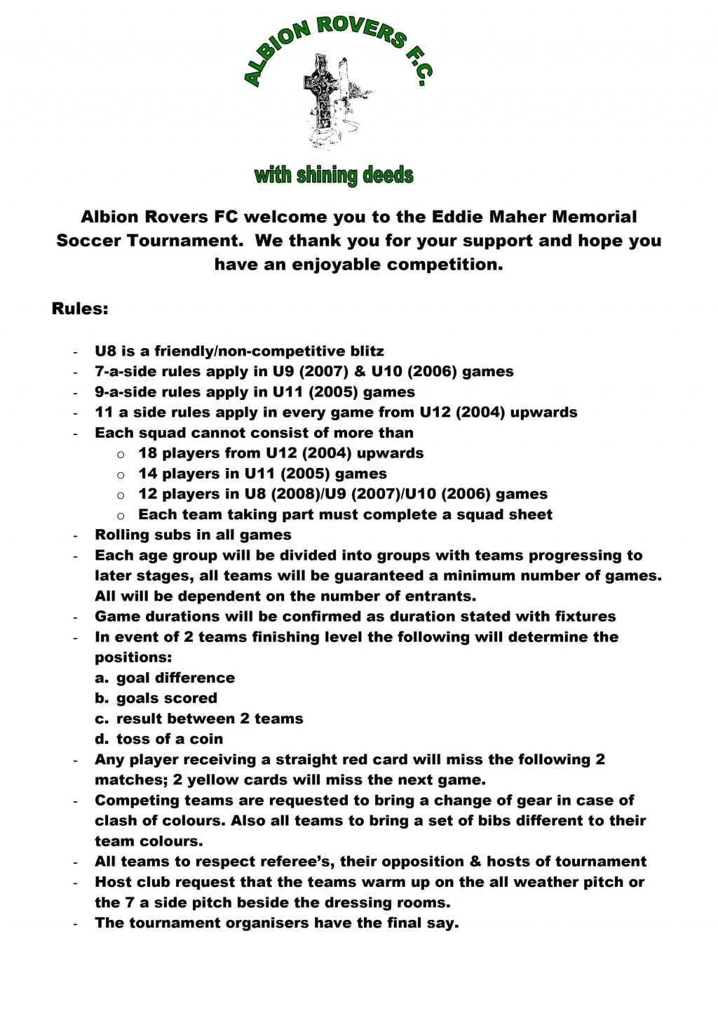 ARFC Eddie Maher Tournament Rules 2015